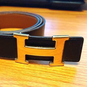 Hermes Belt Constance H Gold Metal Buckle with Reversible Black / Brown Leather